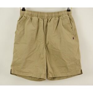 BAPE A Bathing Ape Head Logo Khaki Cotton Drawstring Chino Shorts Men's Medium
